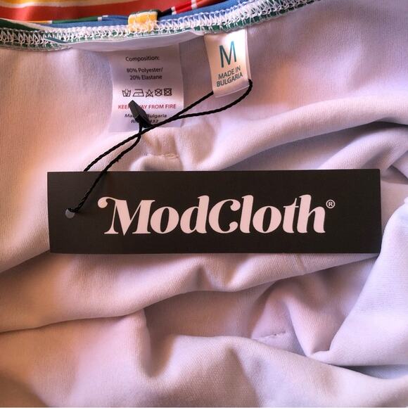 ModCloth NWT Greta Rainbow Stripe Detachable Belt High-Waisted Bikini Bottom MD - Picture 10 of 13